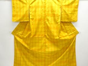 格子に絣柄織り出し米沢紬着物アンサンブル